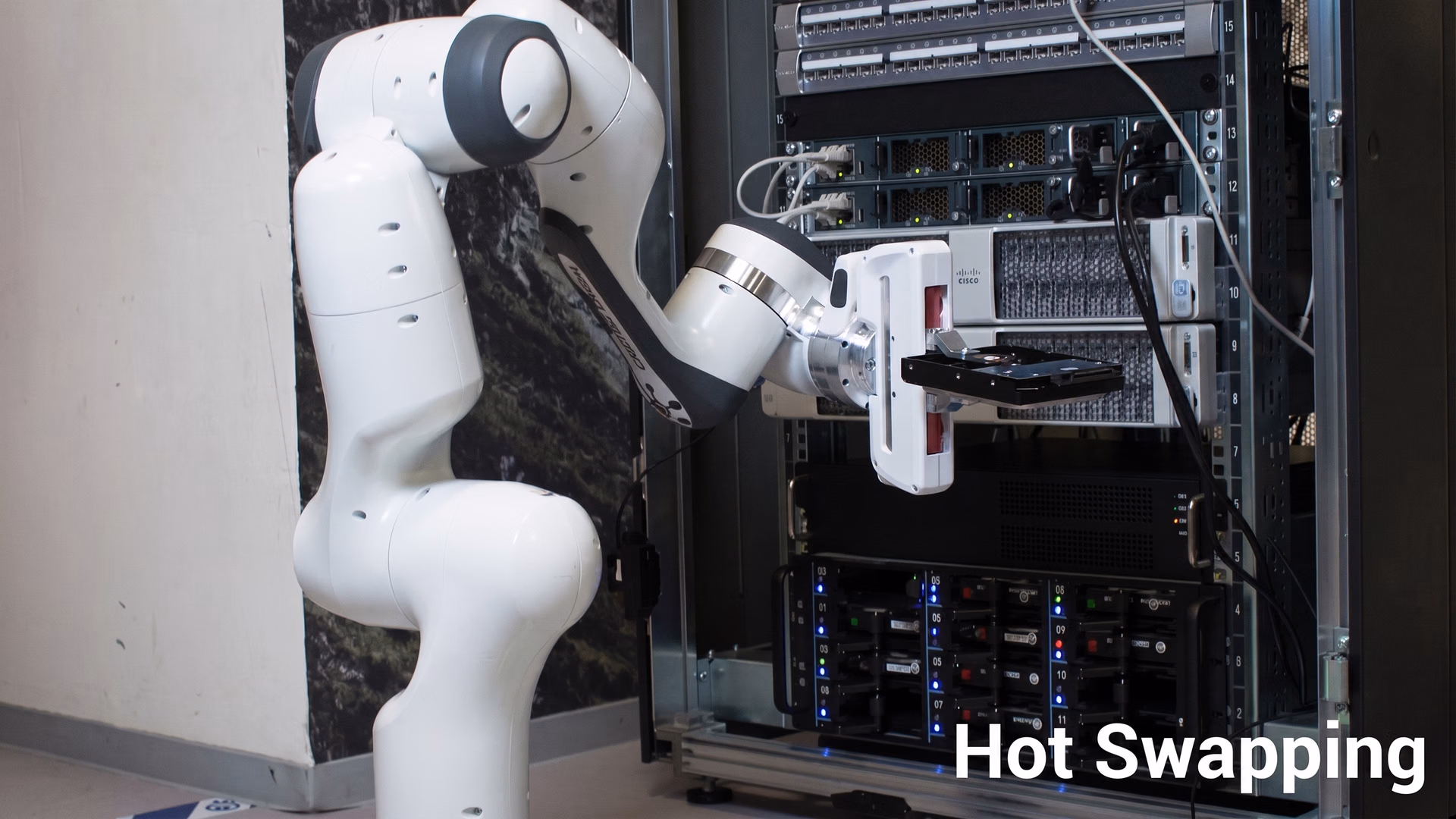 An autonomous robot performing a task inside a data center