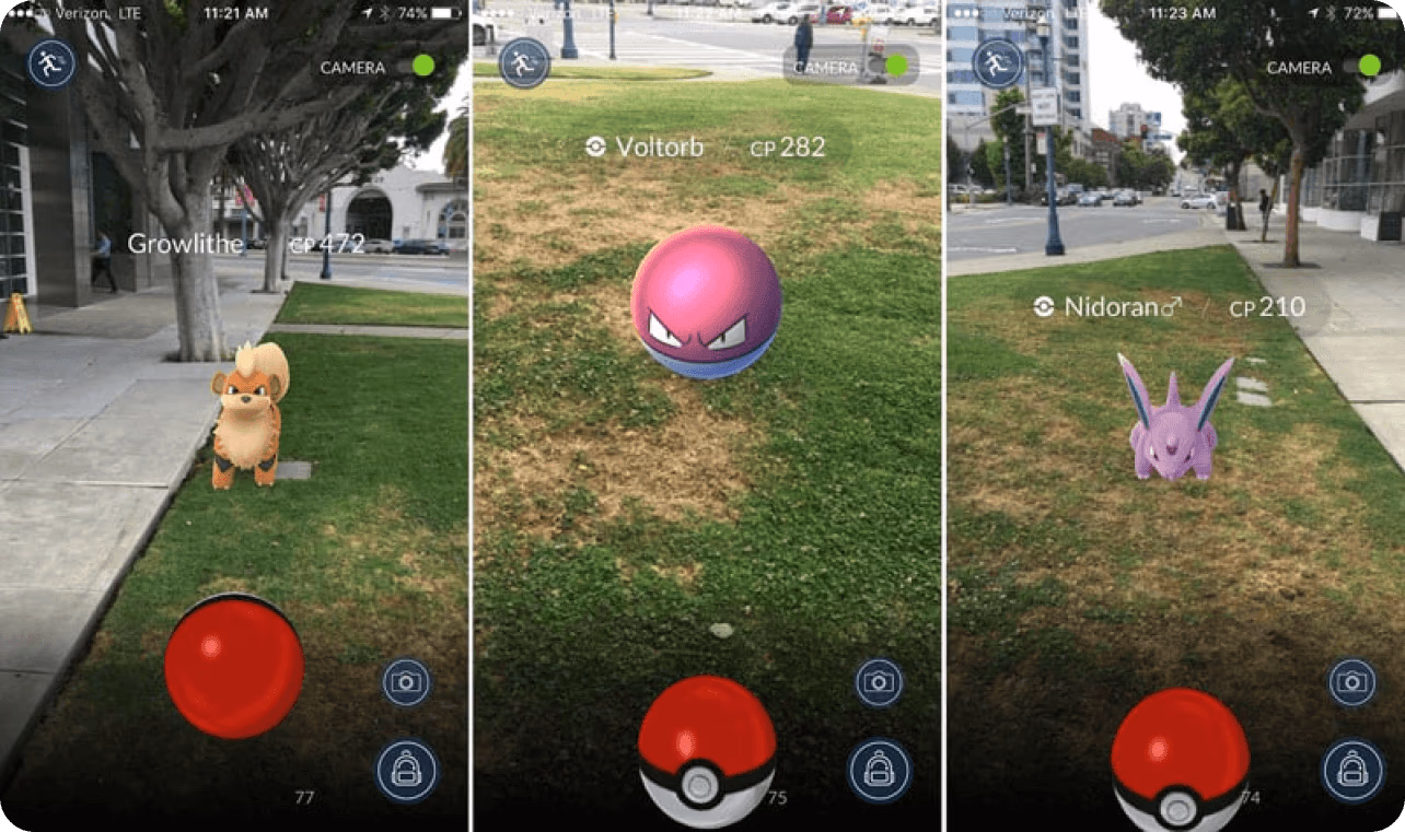 Jugadores usando RA en el juego Pokémon Go
