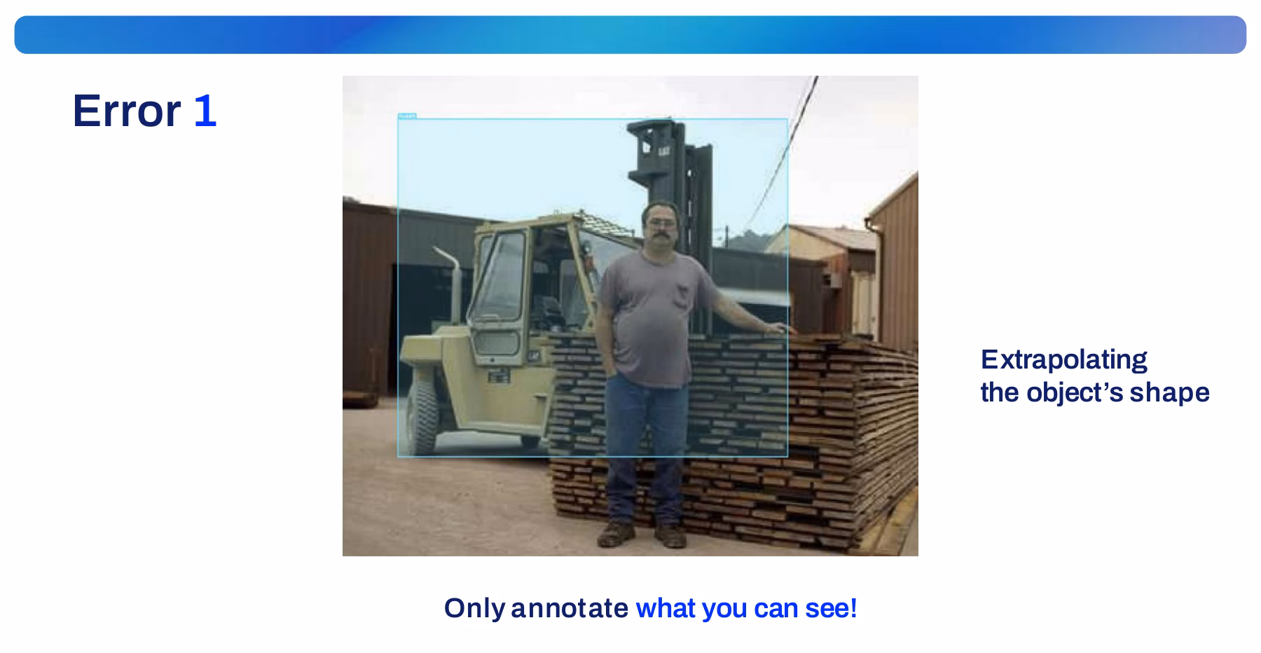 Annotation mistake: extrapolating an occluded object's shape instead of boxing only what is visible