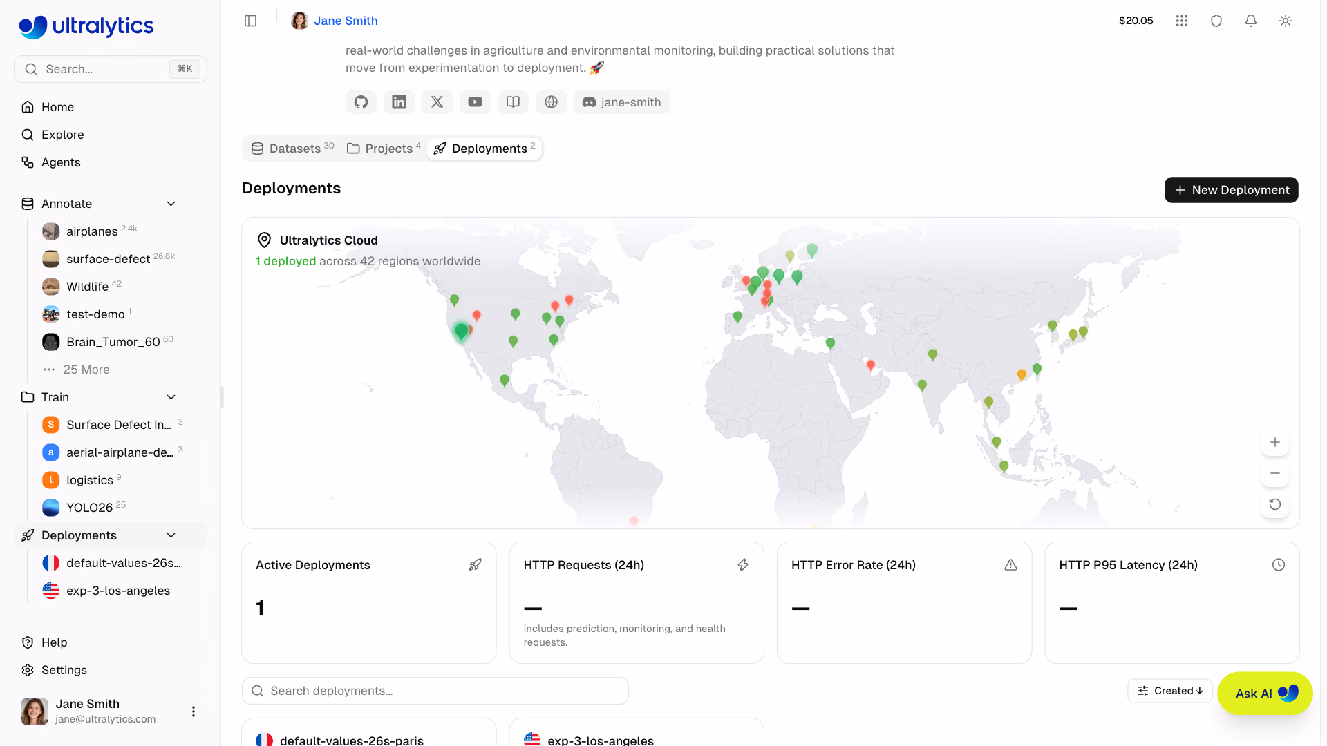 Ultralytics Platform Deployments Tab World Map With Deployed Regions