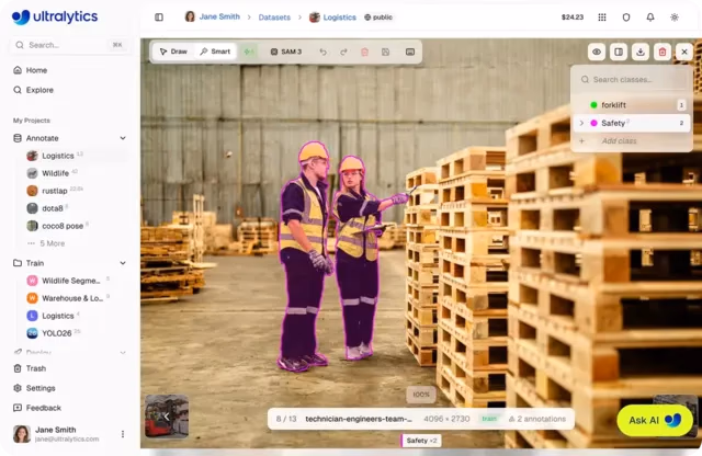 Annotation polygonale assistée par SAM au sein de la plateforme Ultralytics
