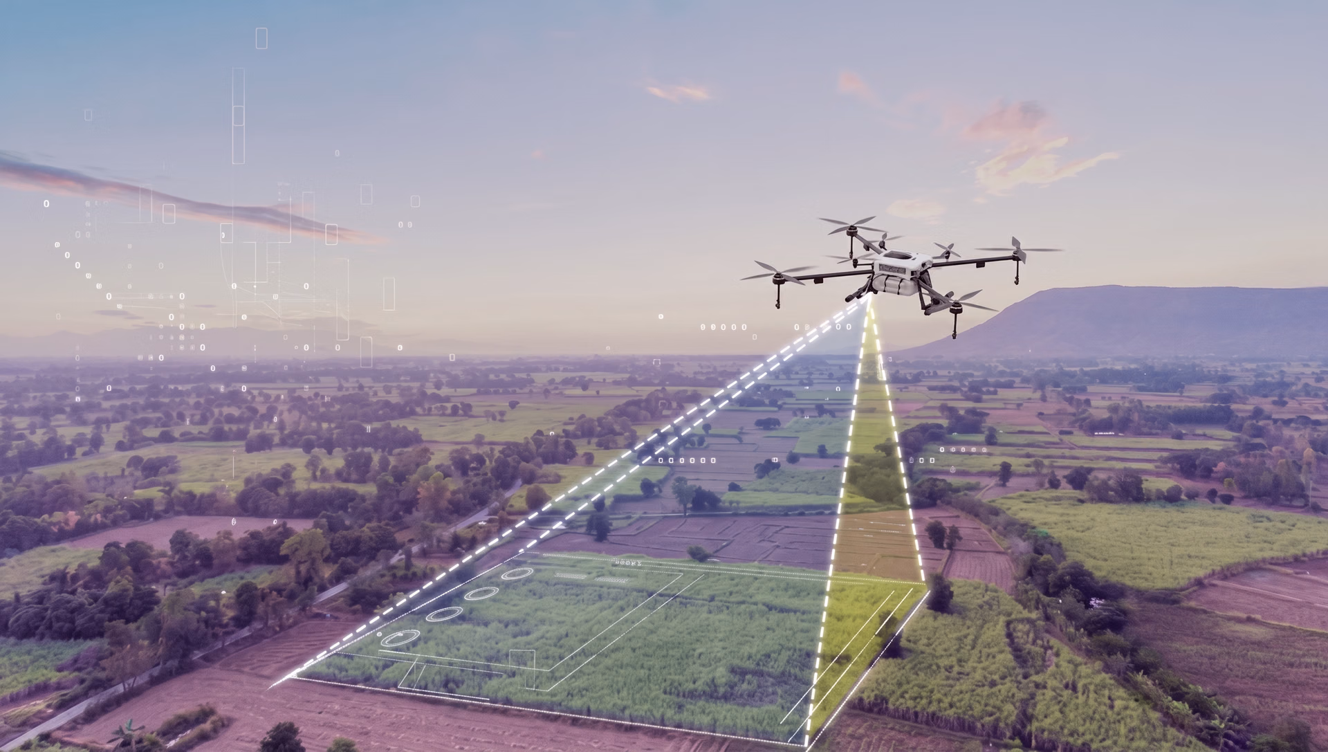 Một chiếc drone sử dụng AI thị giác để phân tích đất đai