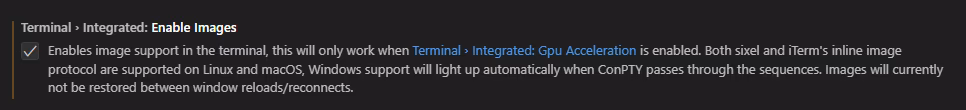 VSCode enable terminal images setting