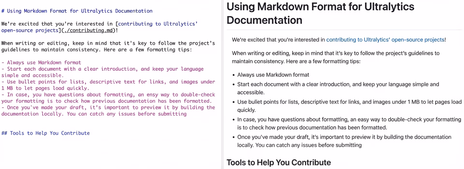 Formattazione Markdown accanto al documento visualizzato finale