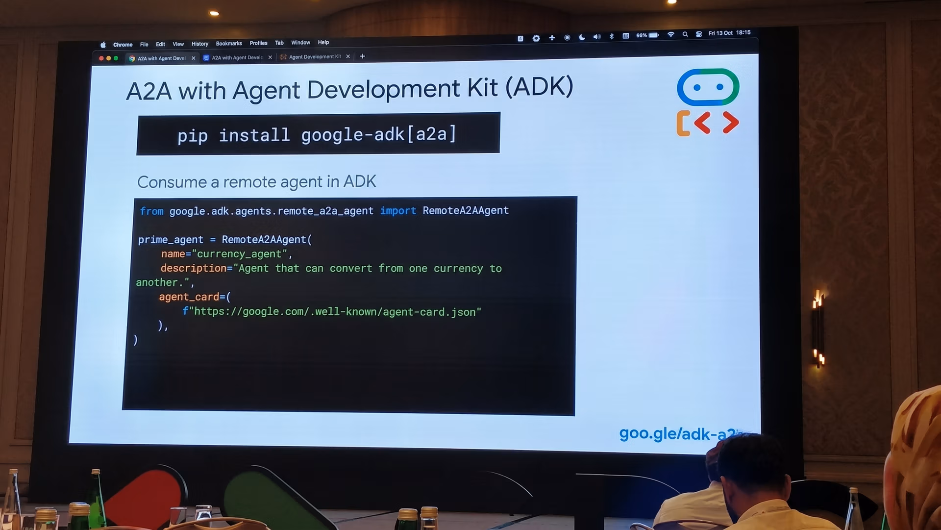 Mete Atamel explaining a2a usage in Agent Development Kit