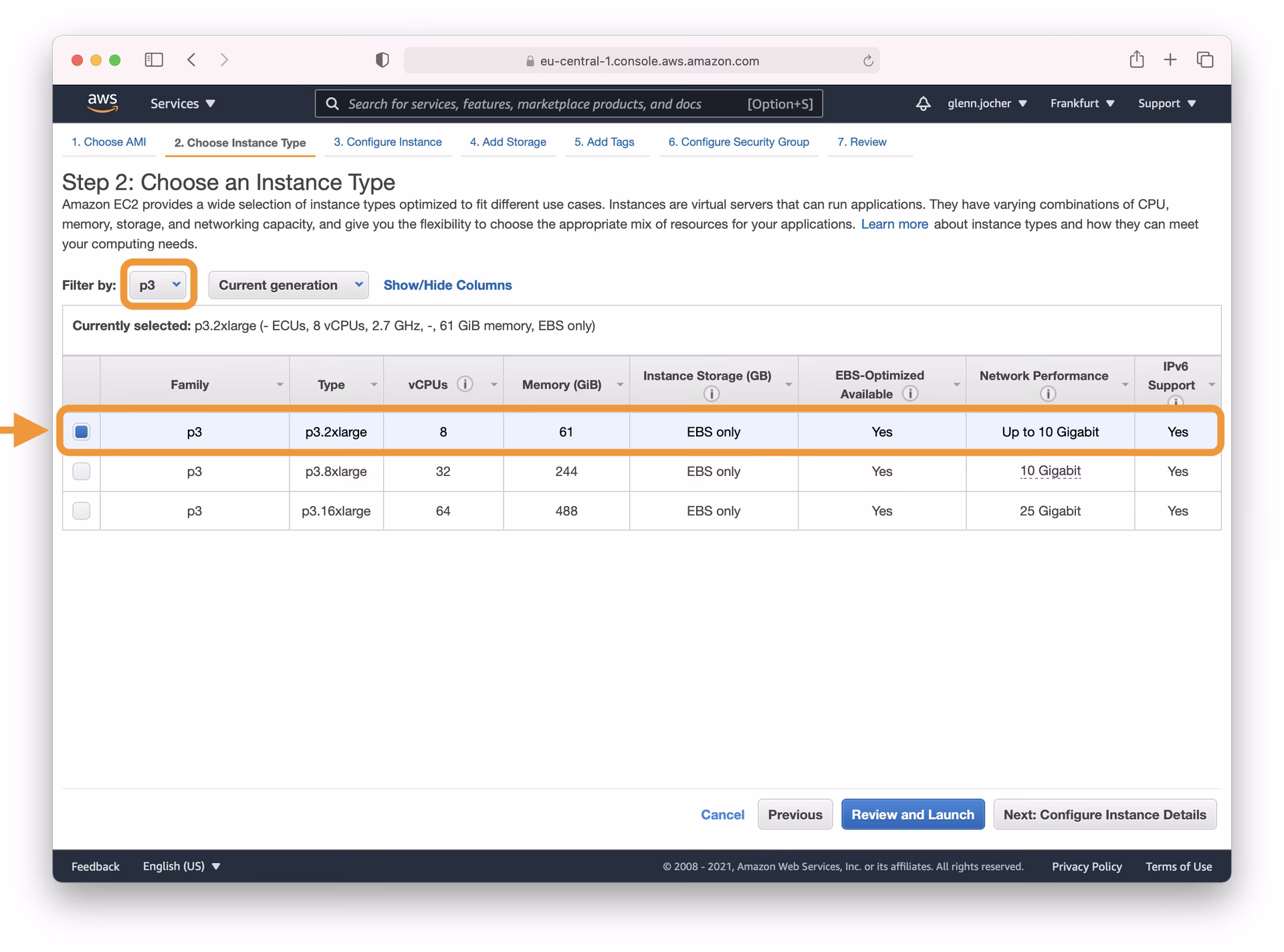 AWS EC2 GPU instance type selection