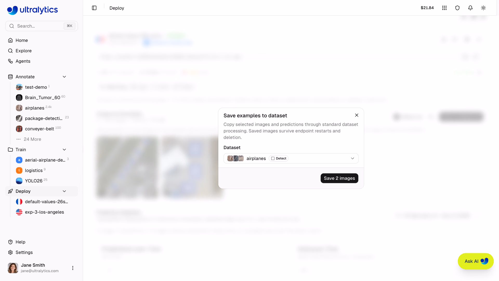 Ultralytics Platform Deployment Monitoring Save Examples To Dataset