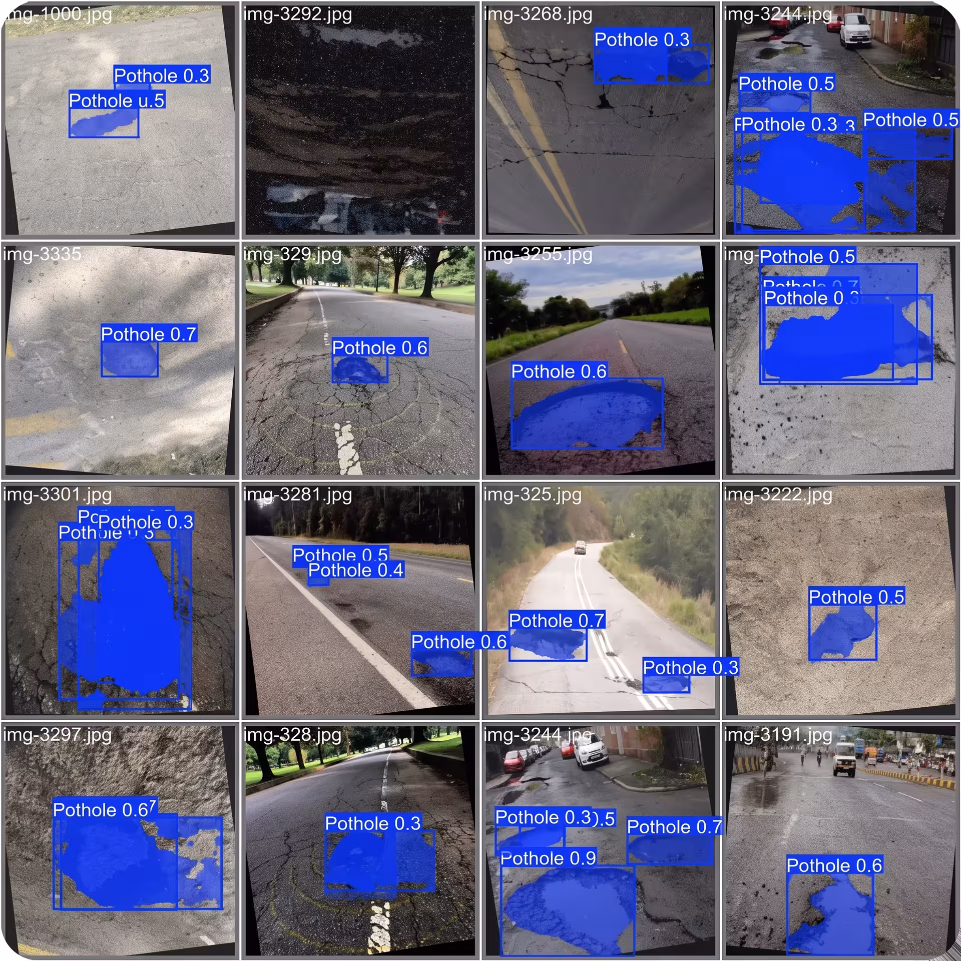 Ultralytics YOLO11 identifying potholes on roads using object detection
