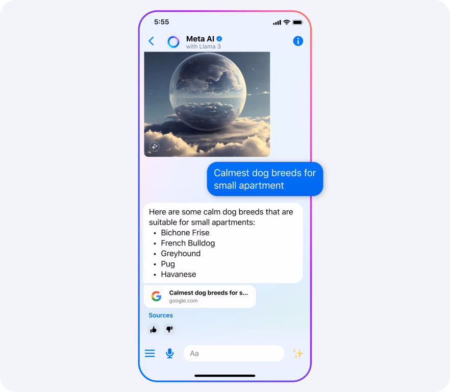 Meta AI en aplicaciones de mensajería con tecnología de Llama 3