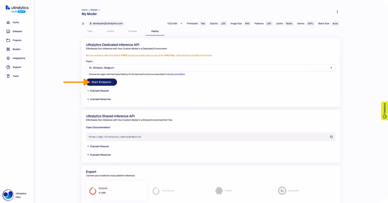 Verwendung der Ultralytics HUB Dedicated Inference API