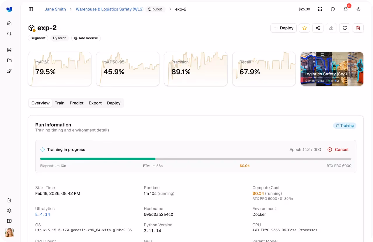 Monitoraggio dell'avanzamento dell'addestramento su Ultralytics Platform