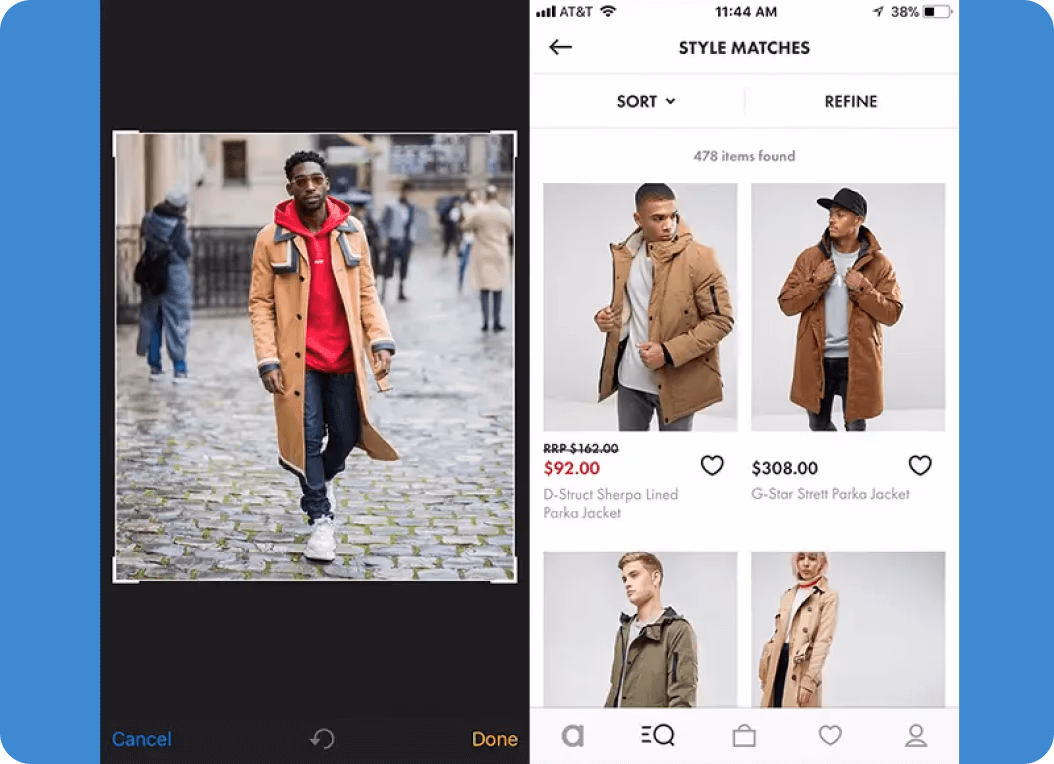 Función Style Match de ASOS realizando una búsqueda visual de artículos de moda