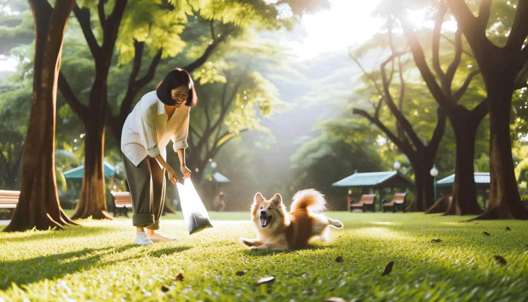 Chien et propriétaire dans un parc