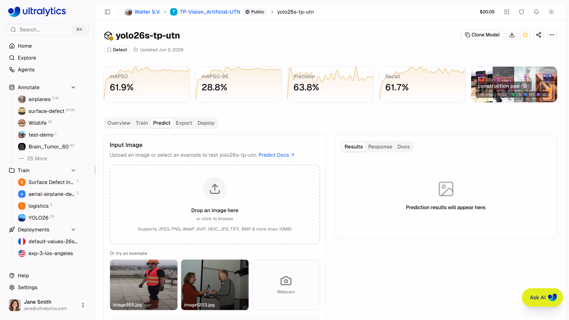 Ultralytics Platform Predict Tab Image Upload Dropzone