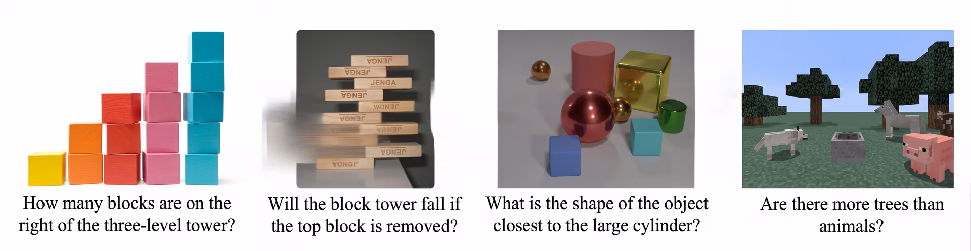 Examples of VQA scenarios where abstract knowledge and logic are needed