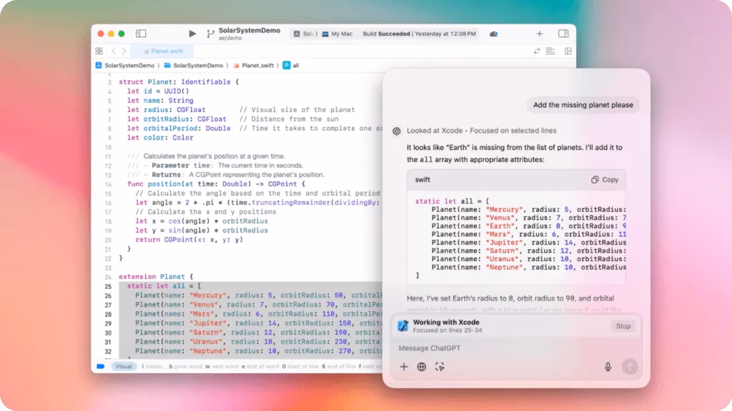 ChatGPT integrato in Xcode per assistere gli sviluppatori