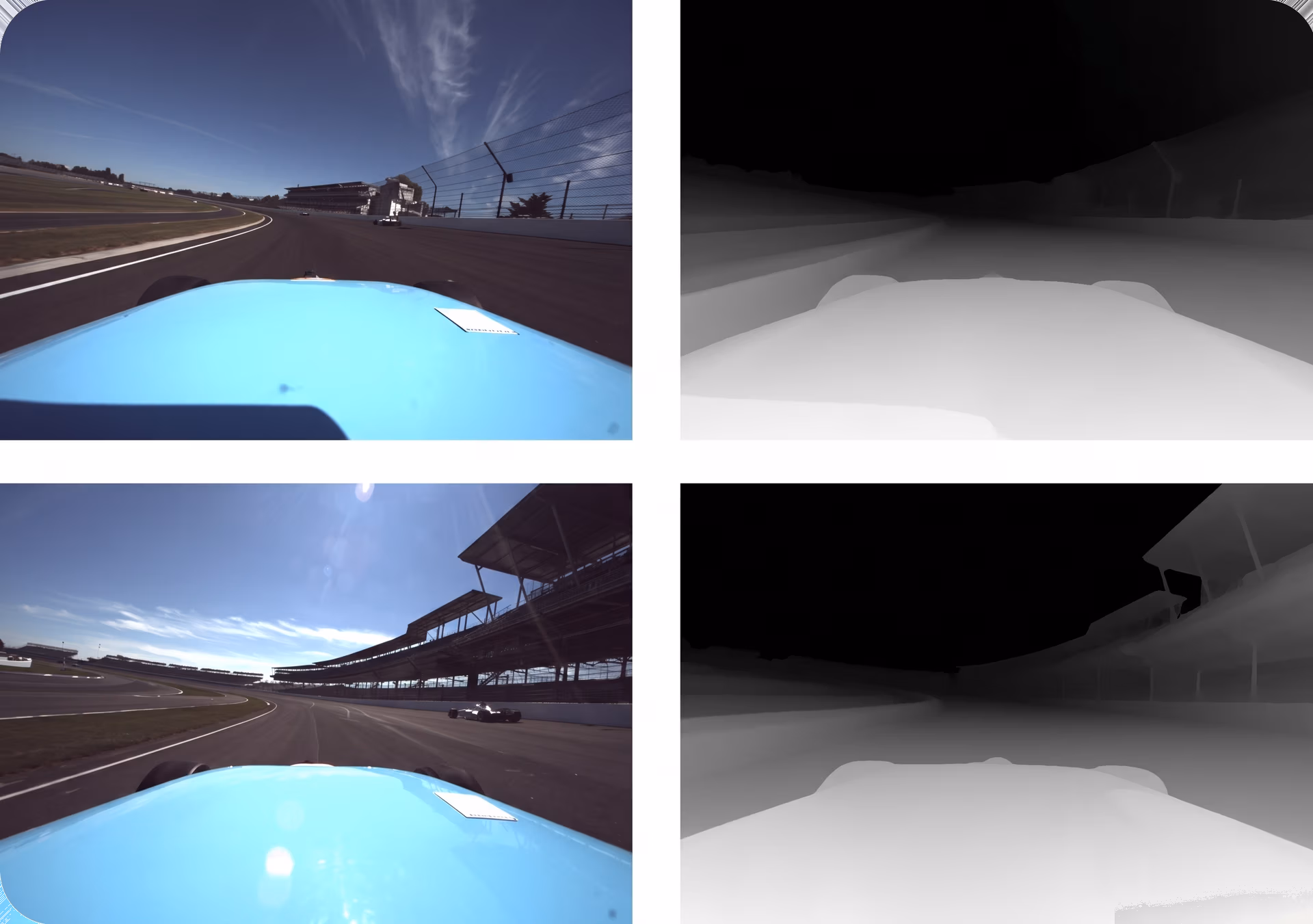 A visualization of using monocular depth estimation for autonomous racing