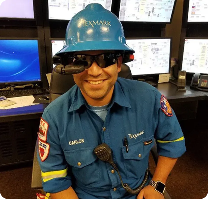 Maintenance teams viewing industrial IoT data through AR headsets