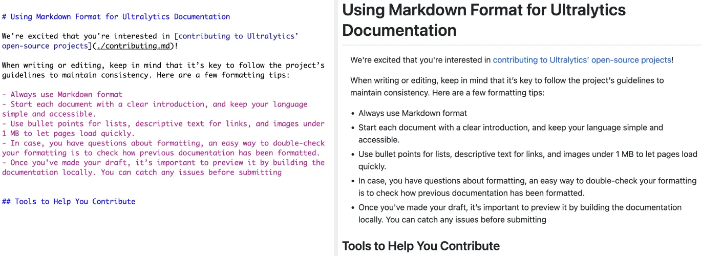 Formattazione Markdown accanto al documento visualizzato finale