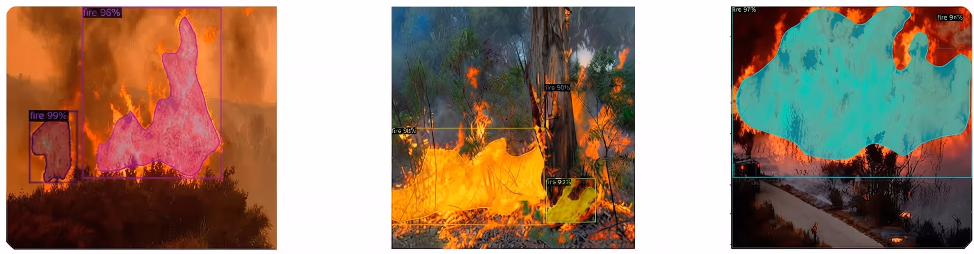 Wildfires being segmented by the Detectron2 model