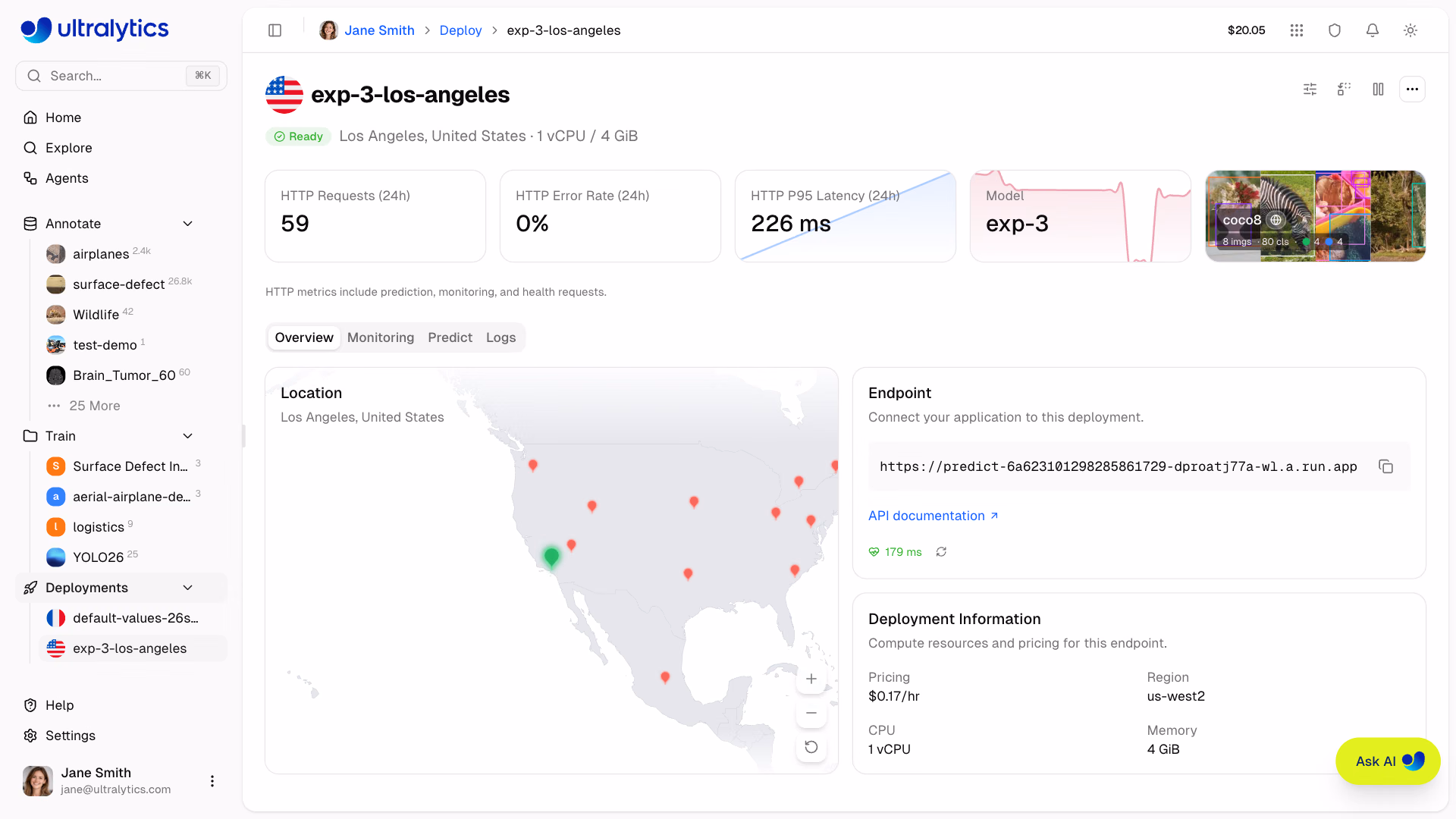 Ultralytics Platform Deployment Card Health Check Healthy With Latency