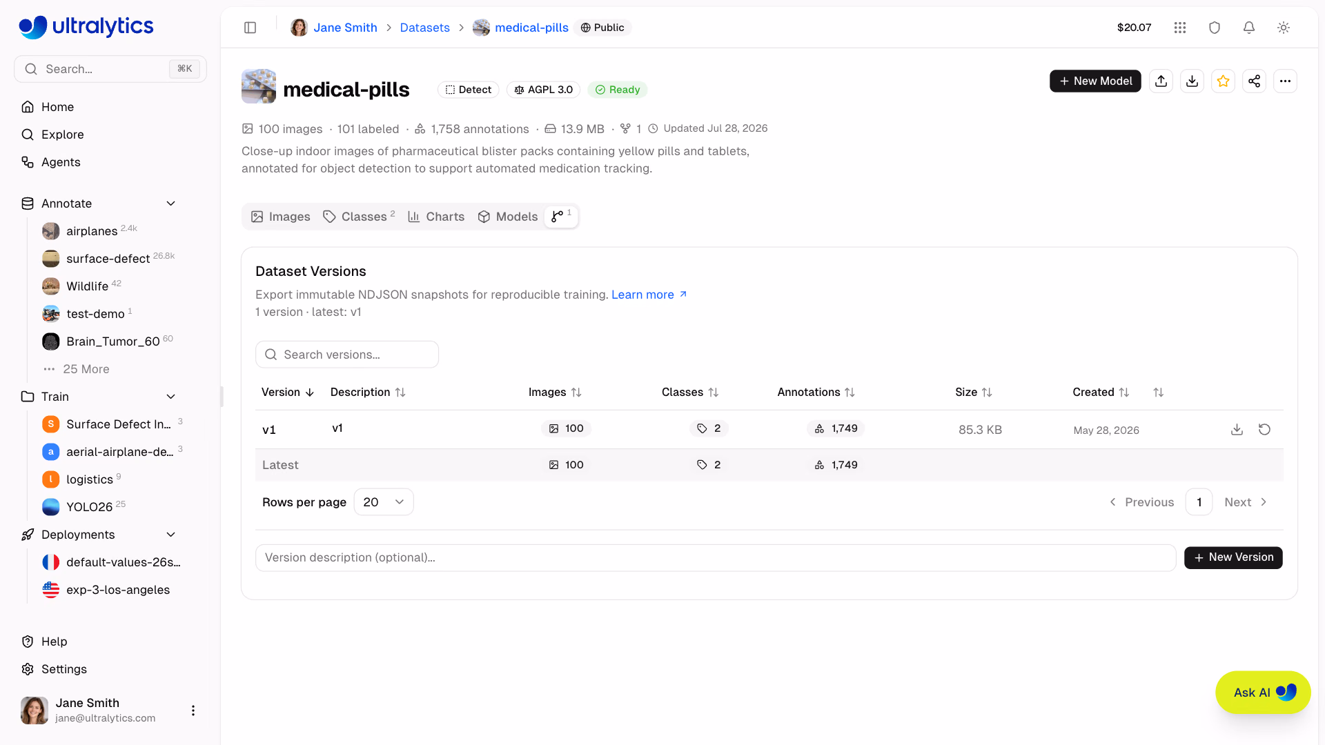 Ultralytics Platform Datasets Export Ndjson Download