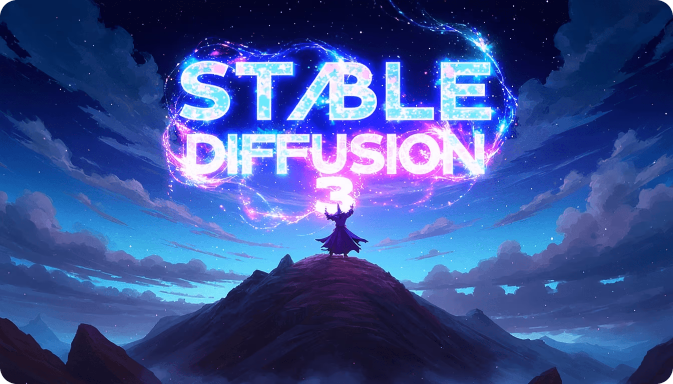 Von Stable Diffusion 3 generiertes Bild eines Zauberers, der einen kosmischen Zauberspruch wirkt