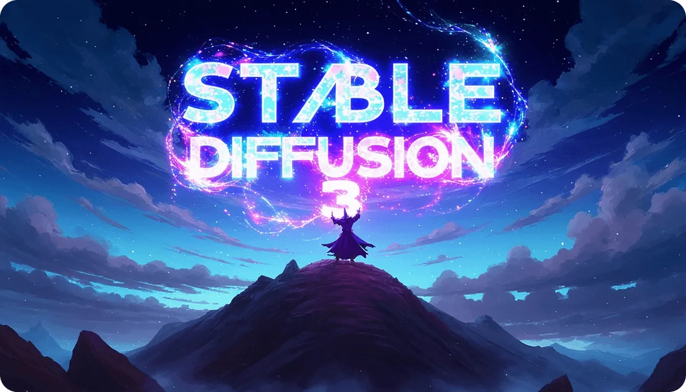 Stable Diffusion 3によって生成された宇宙の呪文を唱える魔法使いの画像
