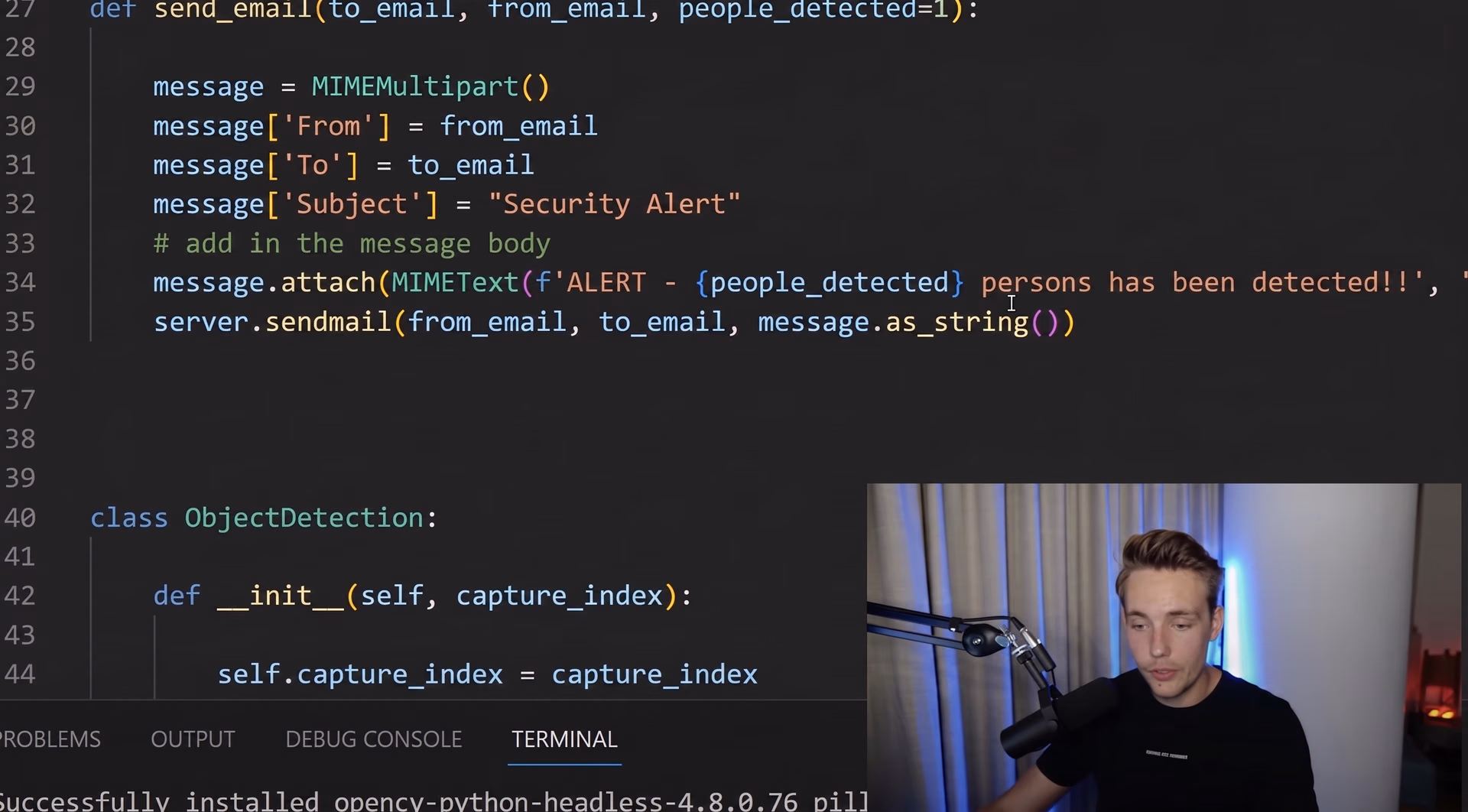 Nicolai Nielsen outlining how to use Ultralytics YOLOv8 for a security alarm project