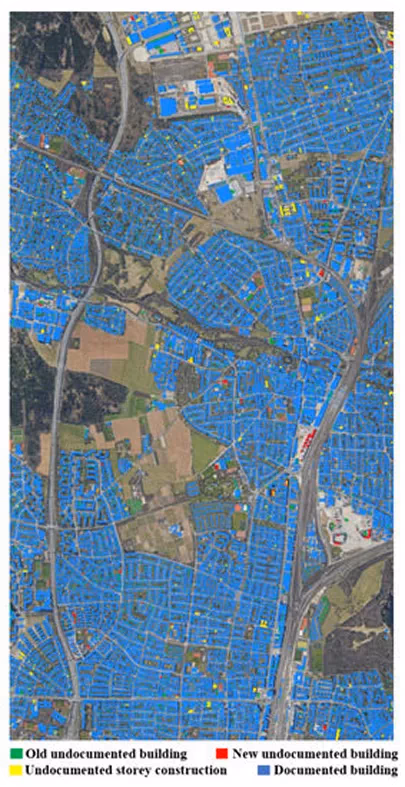 Mappa che mostra gli edifici documentati e non documentati in città