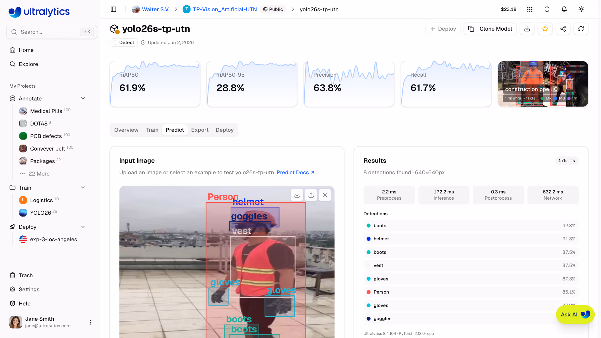 Ultralytics Platform Model Predict Tab With Detections Overlay