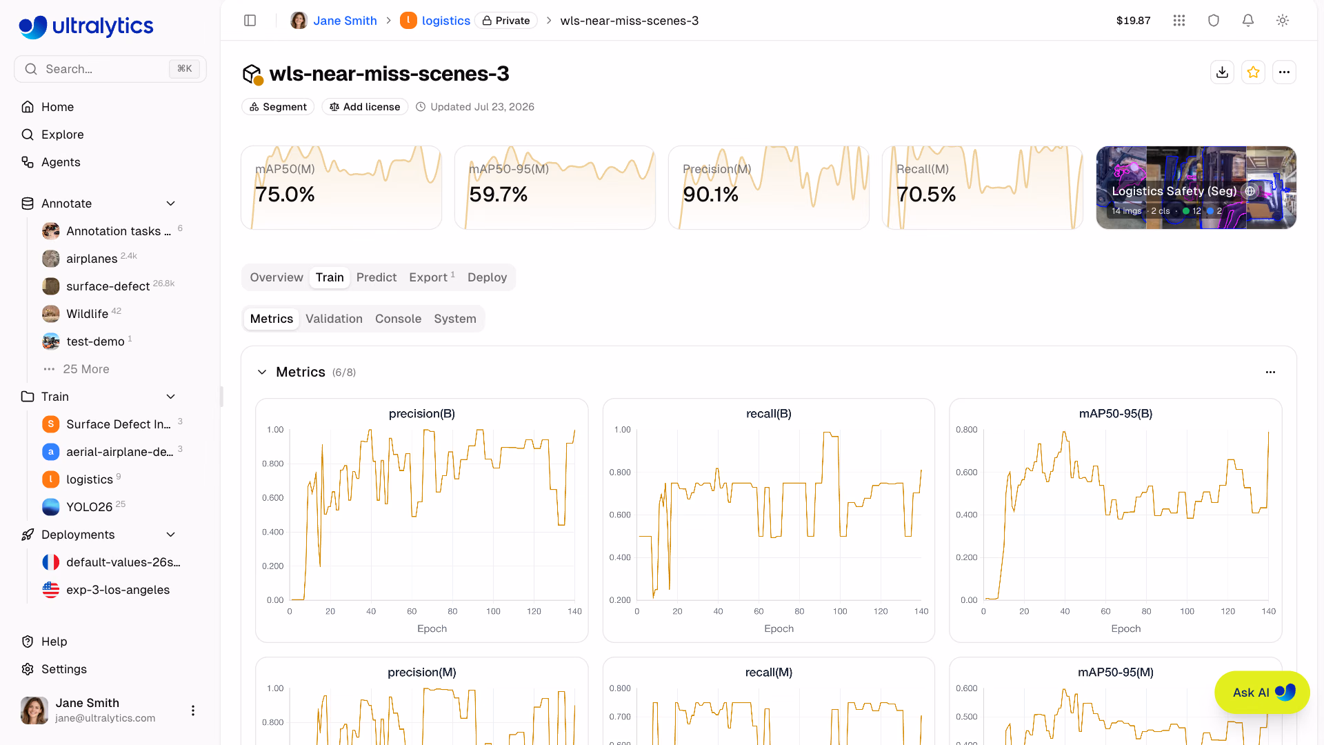 Ultralytics Platform 模型训练实时图表