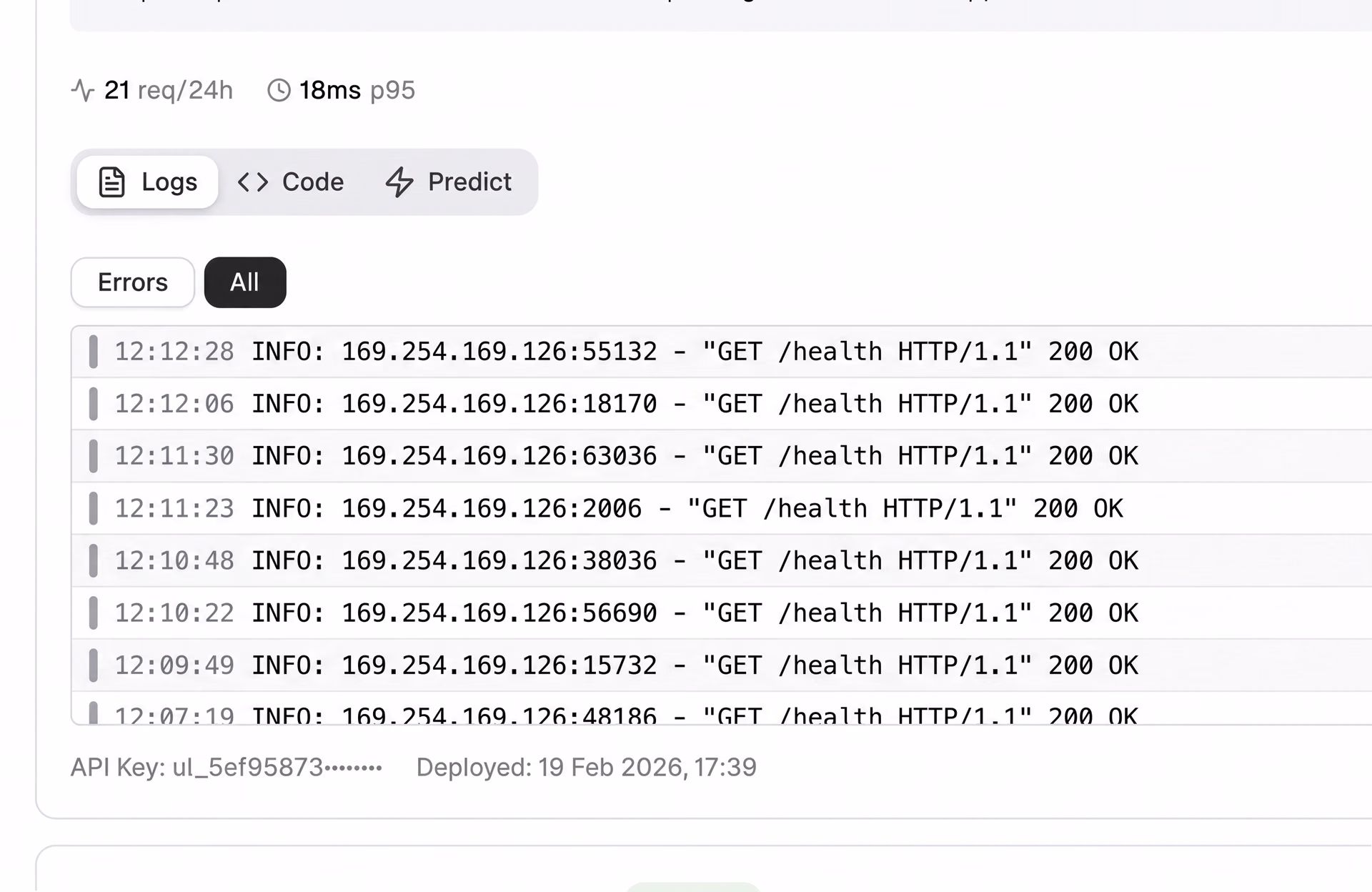An example of logs within Ultralytics Platform