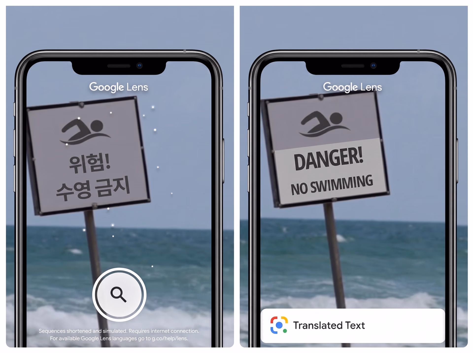 Bir tabelayı çevirmek için Google Lens kullanımına dair bir örnek