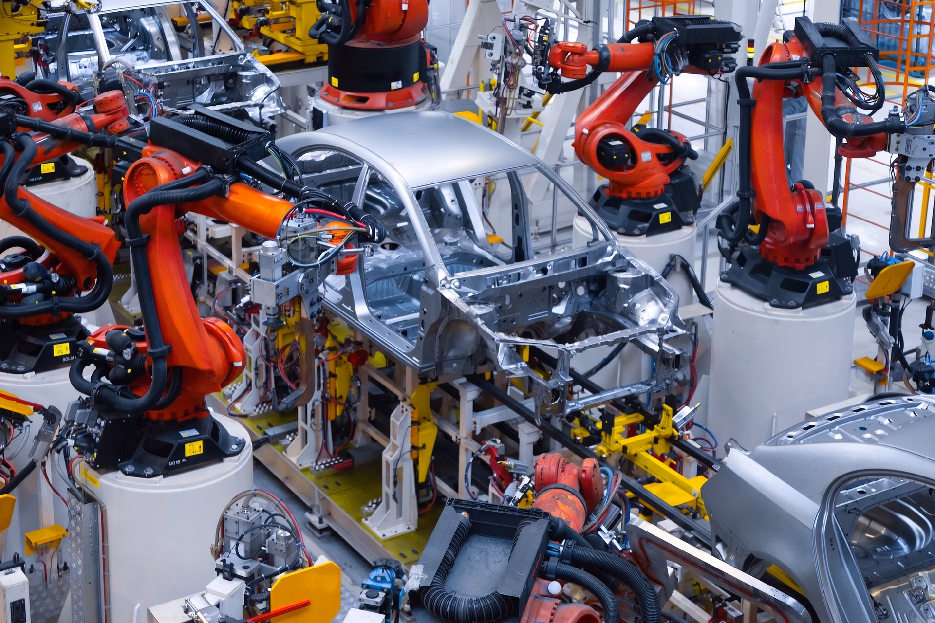 Robots being used in automotive manufacturing