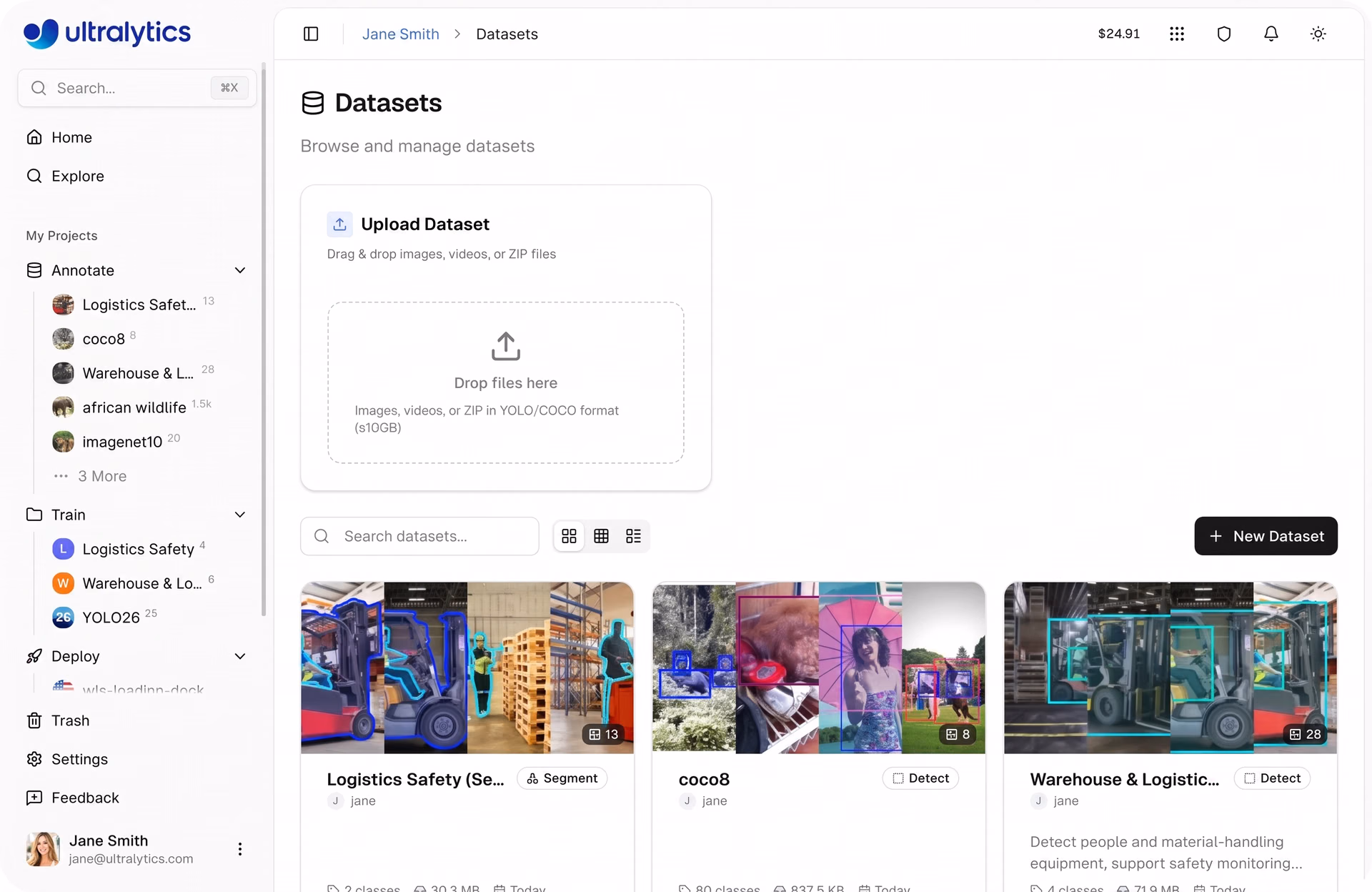 Téléchargement et gestion de jeux de données sur Ultralytics Platform
