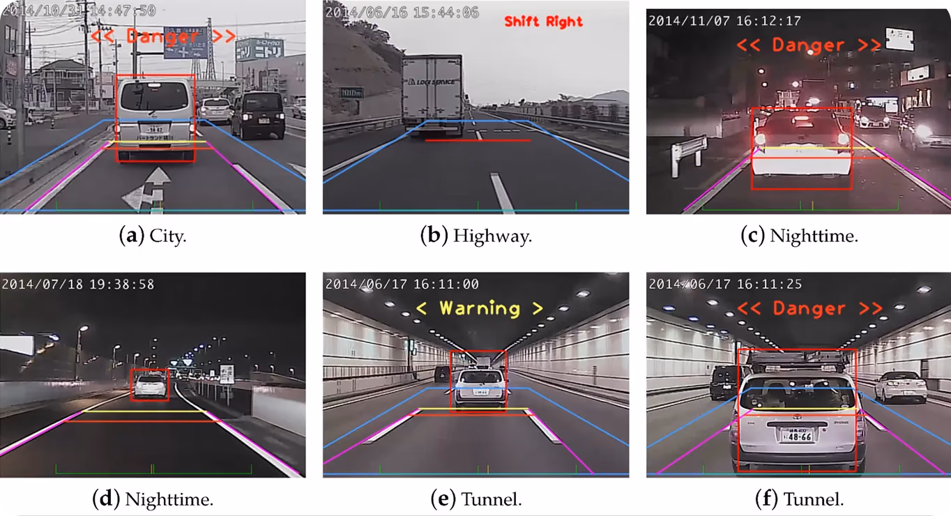 Vision AI advirtiendo a un conductor sobre una colisión frontal