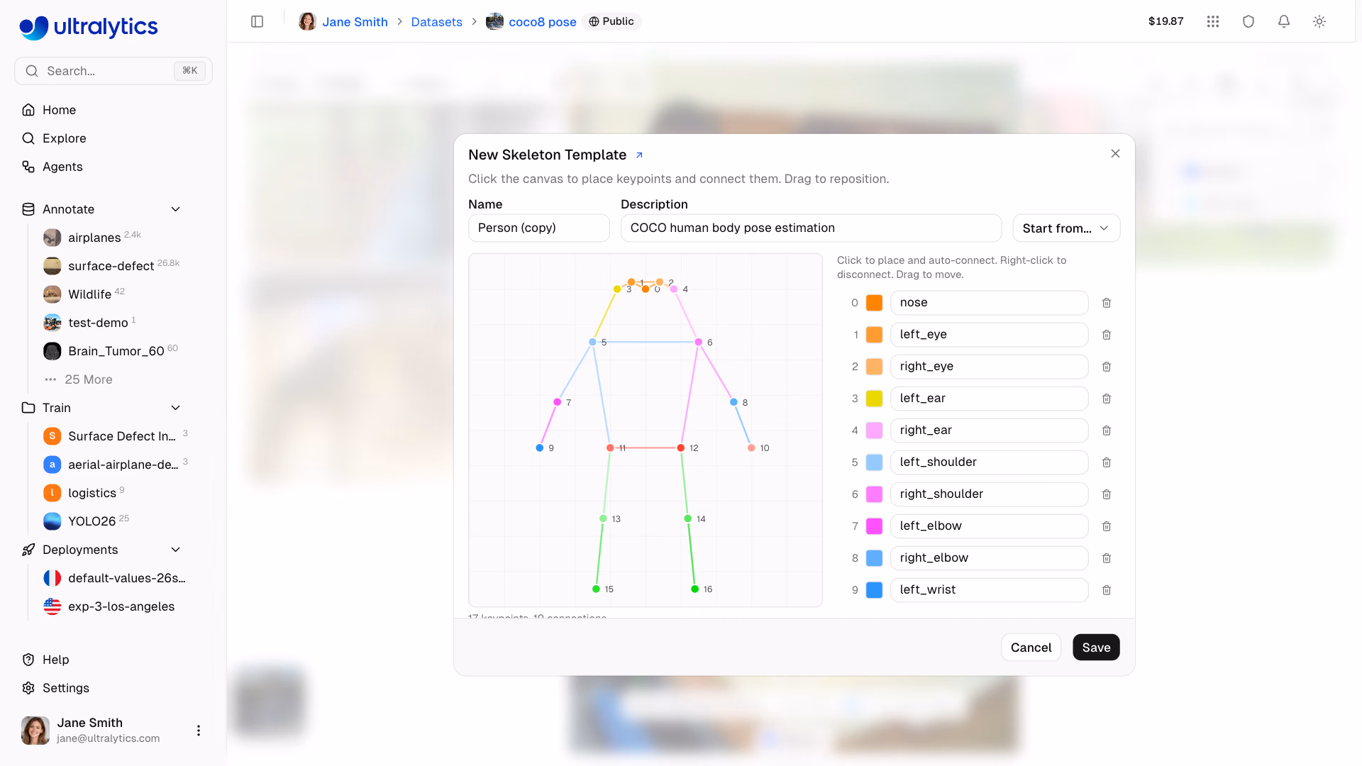 Ultralytics Platform Annotate Pose Custom Template