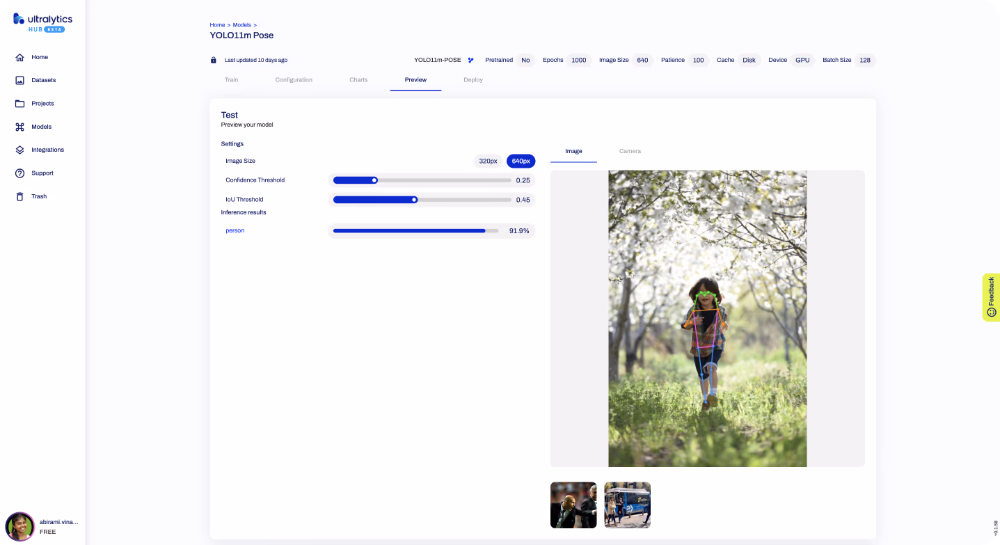 Estimation de pose sur Ultralytics HUB avec YOLO11
