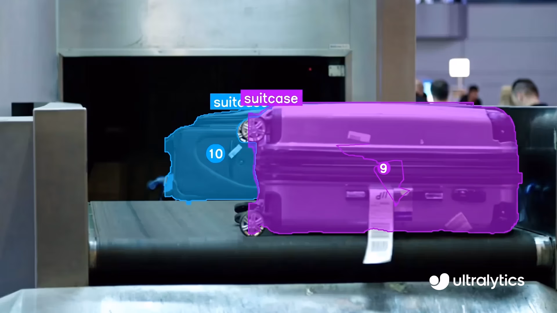 Ultralytics YOLO11 detecting and counting luggage in airport baggage handling