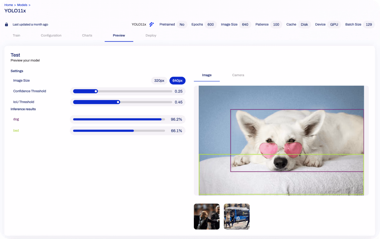 Esecuzione di inferenze su Ultralytics HUB