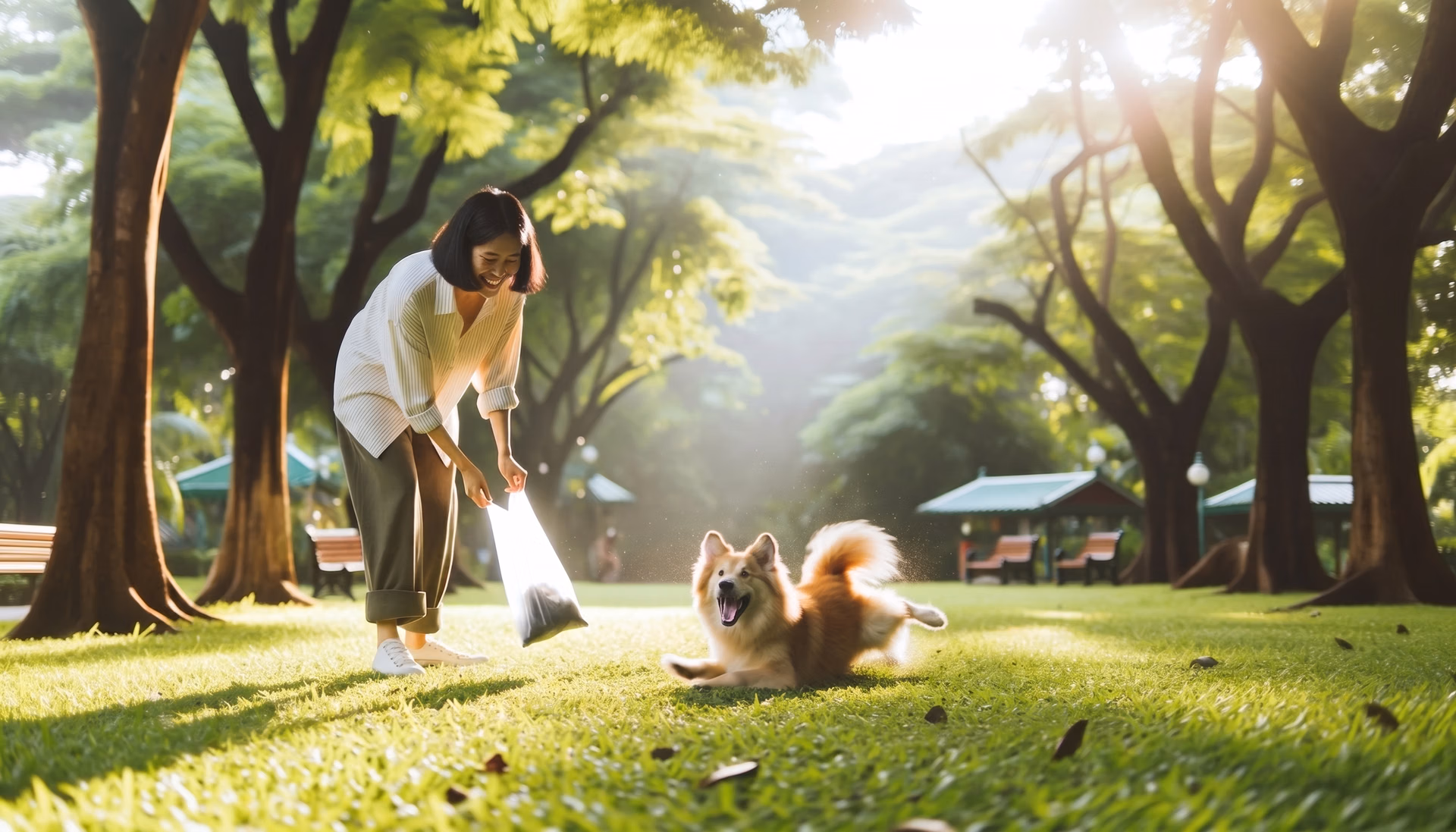 Chien et son propriétaire dans un parc