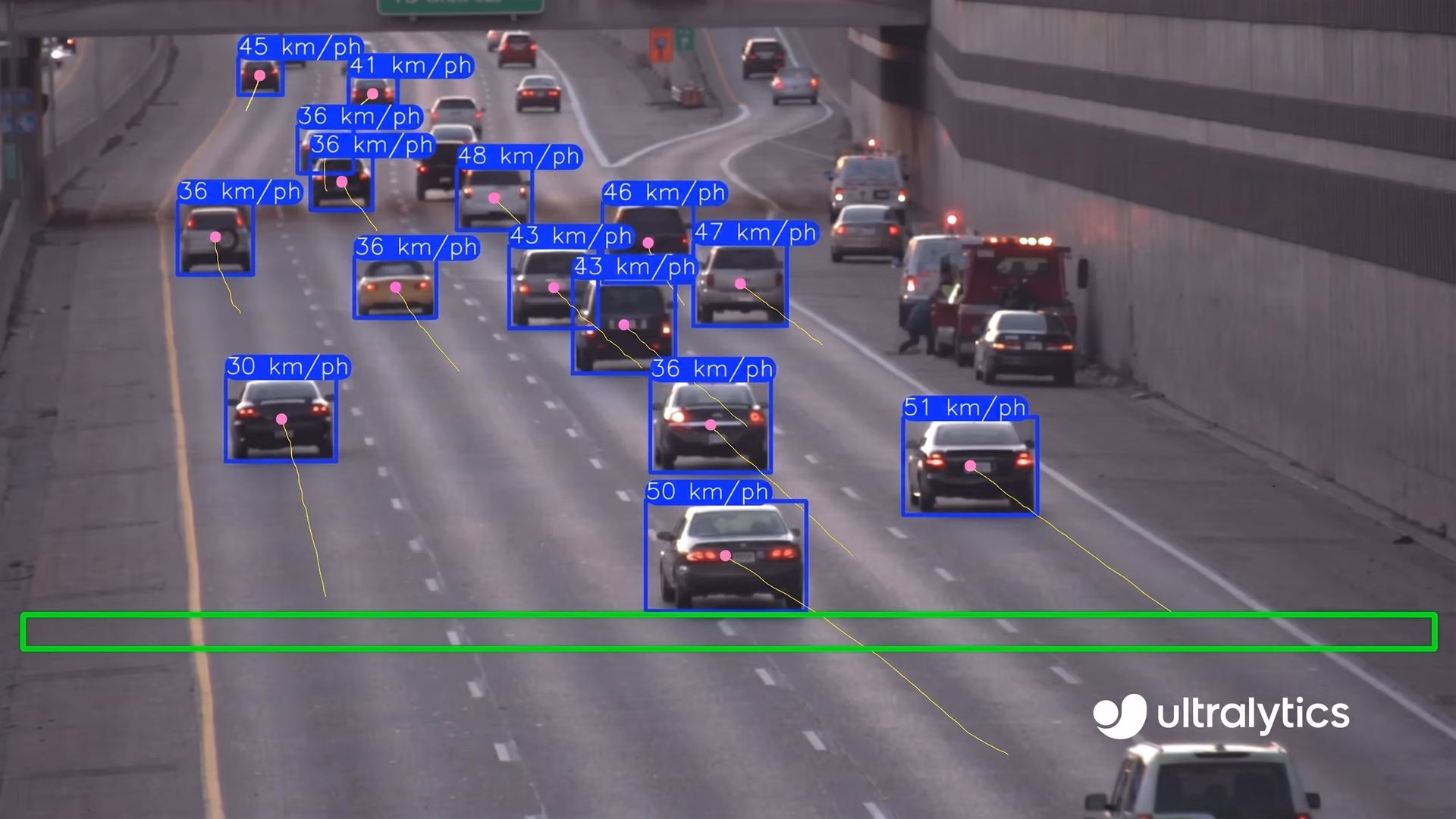 Ultralytics YOLO11 detecting vehicle speeds in real time for road safety