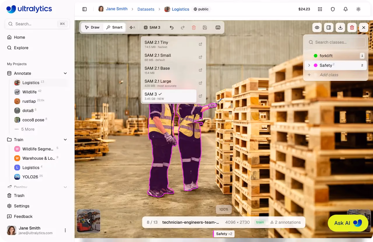 SAM-powered smart annotation on Ultralytics Platform