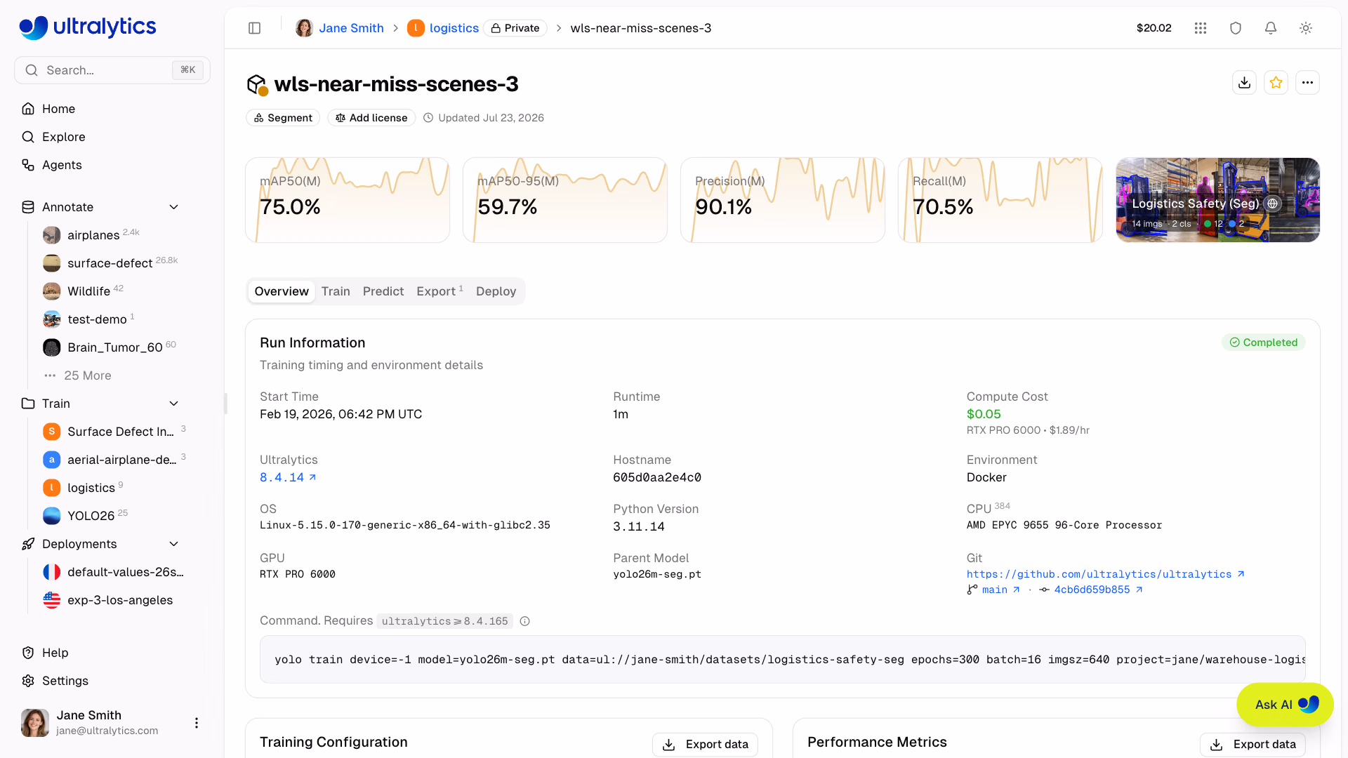 Ultralytics Platform Model Page Overview Tab