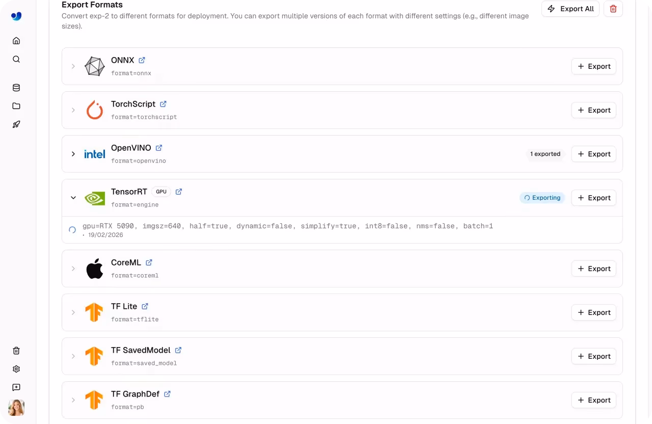 Exporting models with the Ultralytics Platform