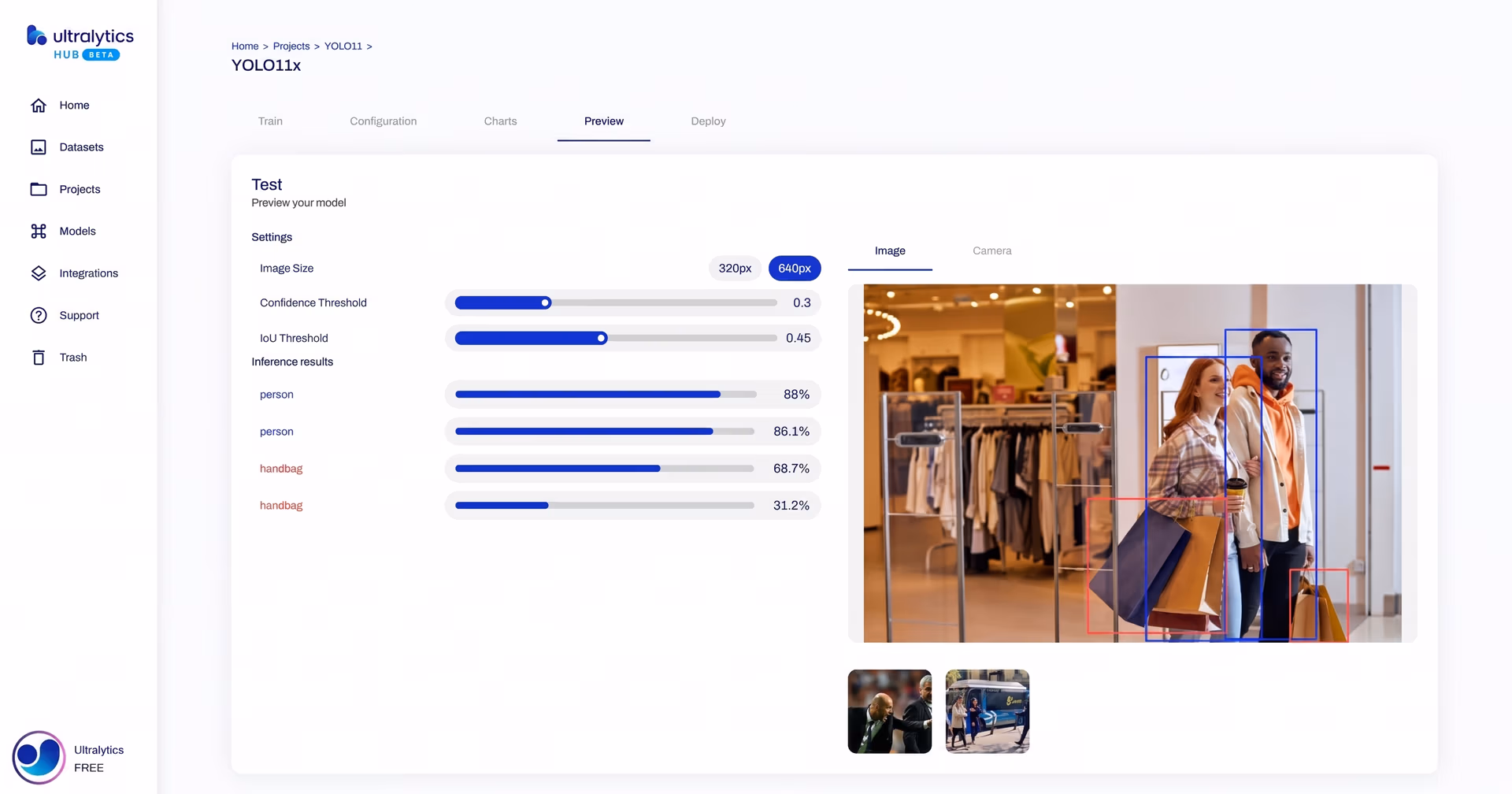 Esecuzione di inferenze con YOLO11 su Ultralytics HUB