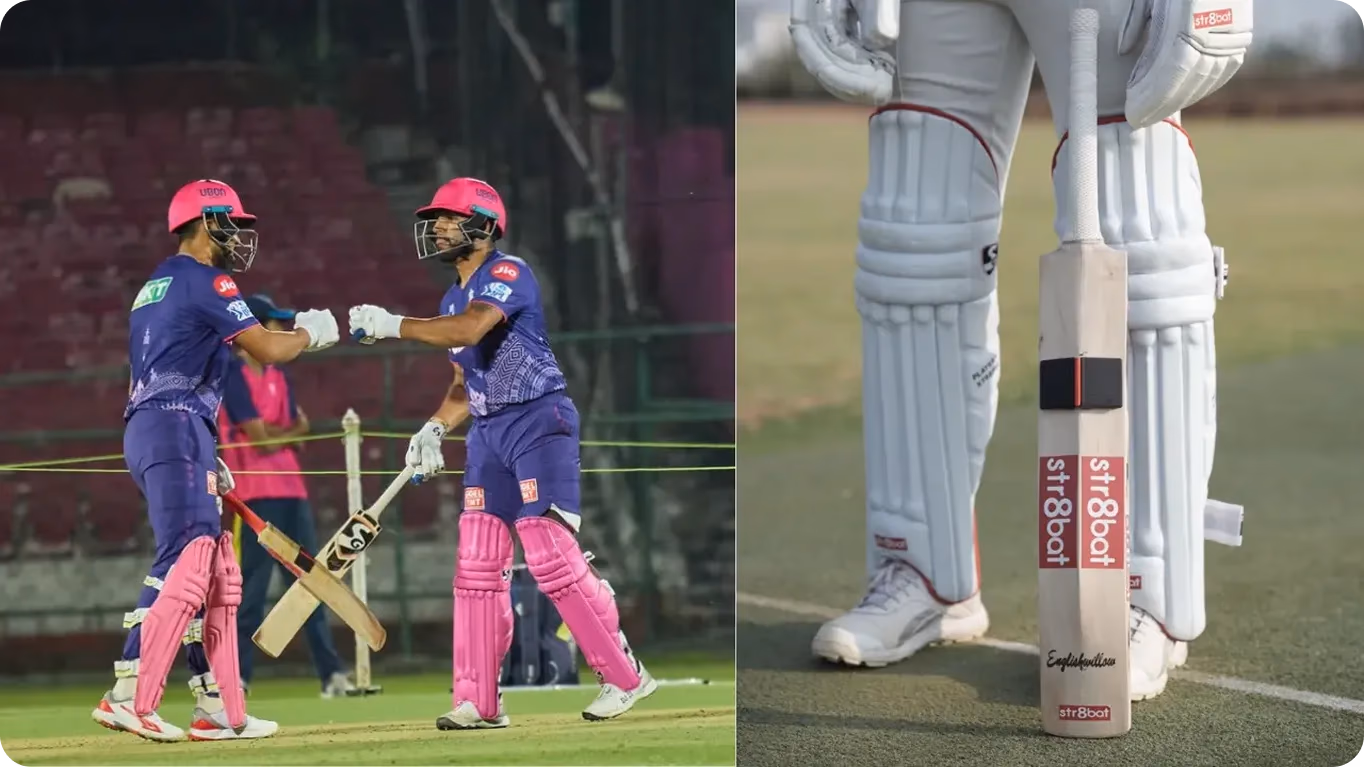 Un sensore Str8bat su una mazza da cricket che raccoglie dati
