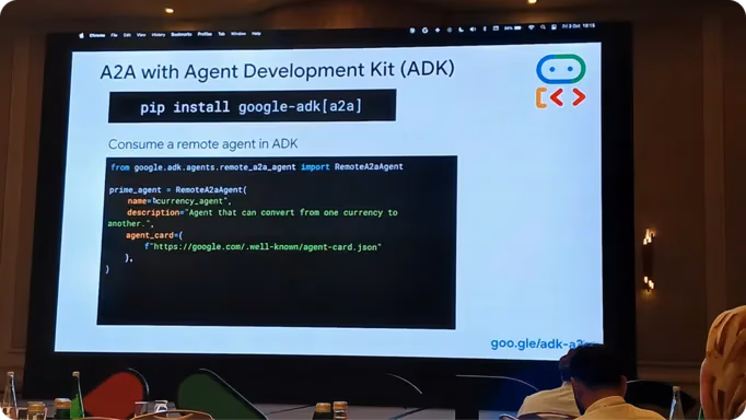 Mete Atamel explicando el uso de a2a en el Agent Development Kit