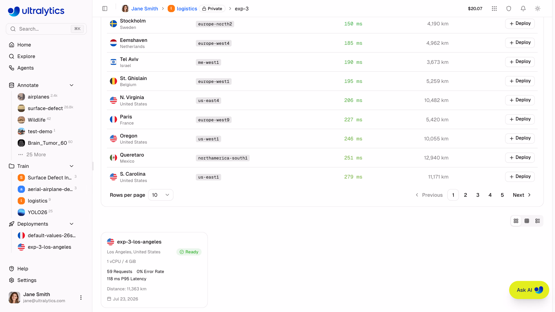 Ultralytics Platform Deploy Tab Active Deployments Cards View